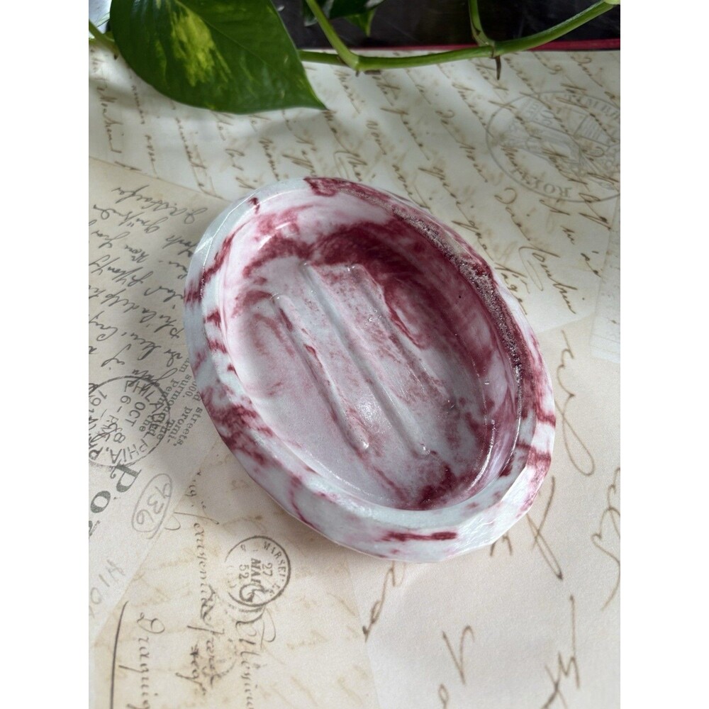 Handmade Soap Dish Cement Soap Holder Oval Bathroom Kitchen Marbled Red